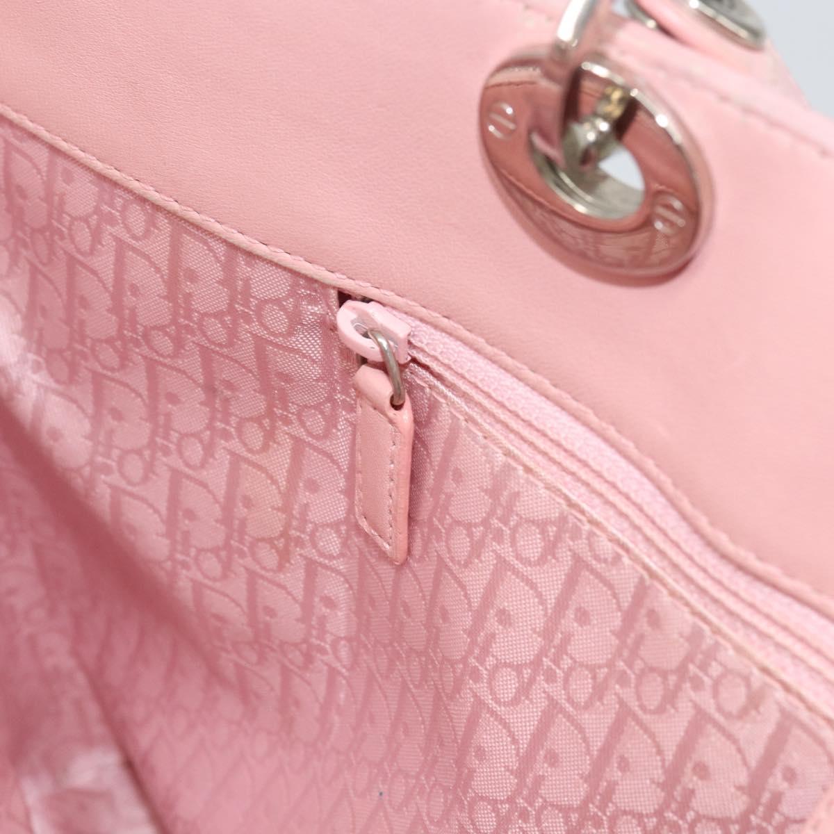 Christian Dior Canage Lady Dior Hand Bag Leather Pink Silver Auth 142979