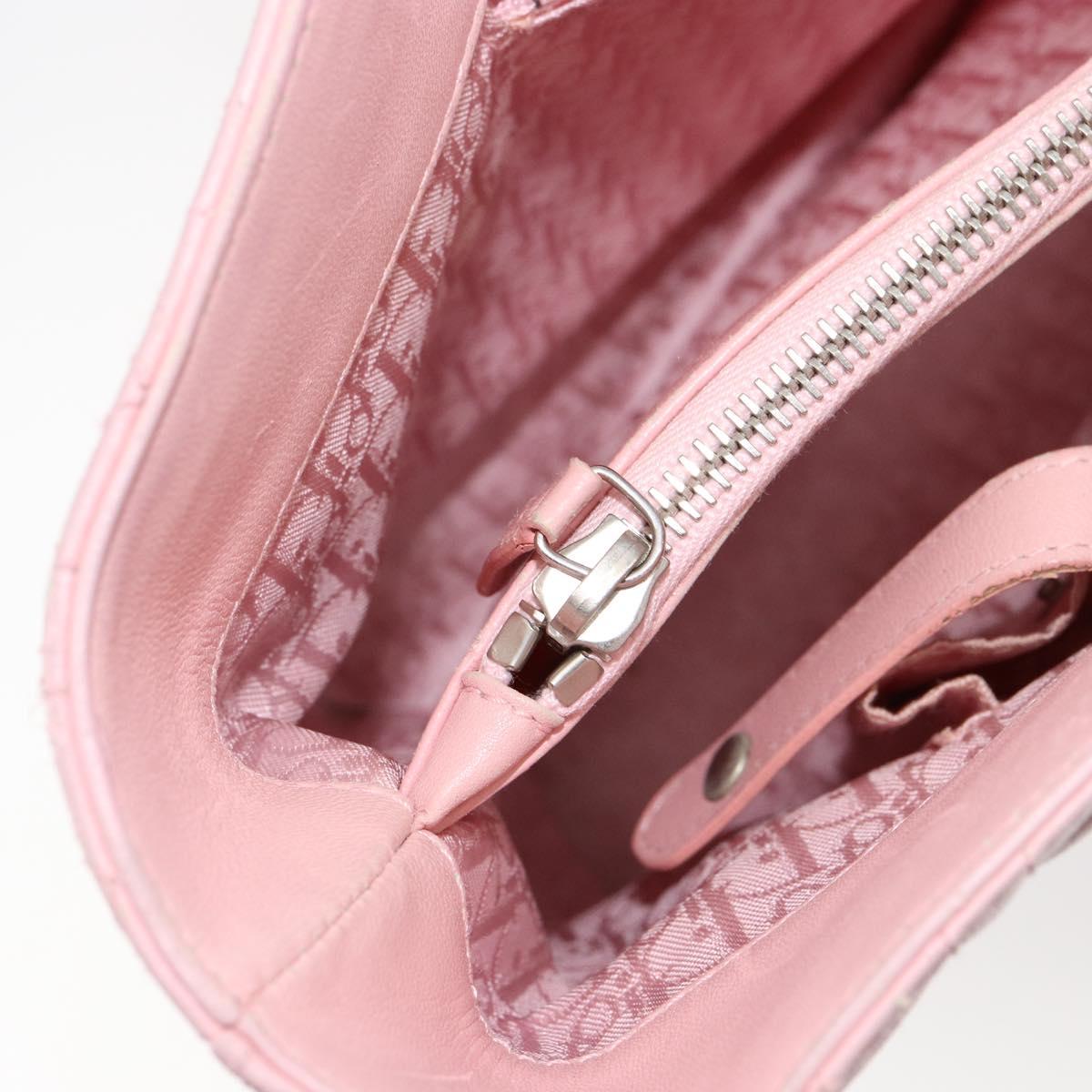 Christian Dior Canage Lady Dior Hand Bag Leather Pink Silver Auth 142979
