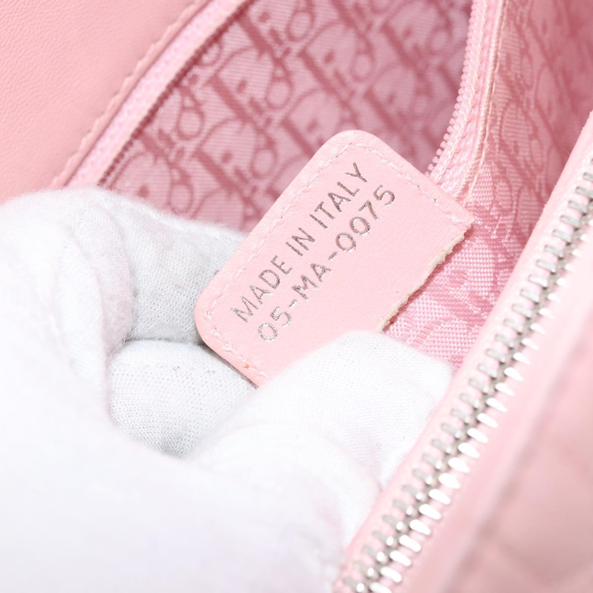 Christian Dior Canage Lady Dior Hand Bag Leather Pink Silver Auth 142979