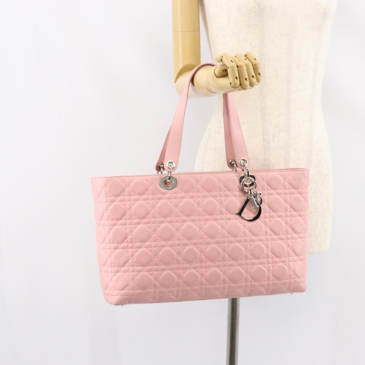 Christian Dior Canage Lady Dior Hand Bag Leather Pink Silver Auth 142979