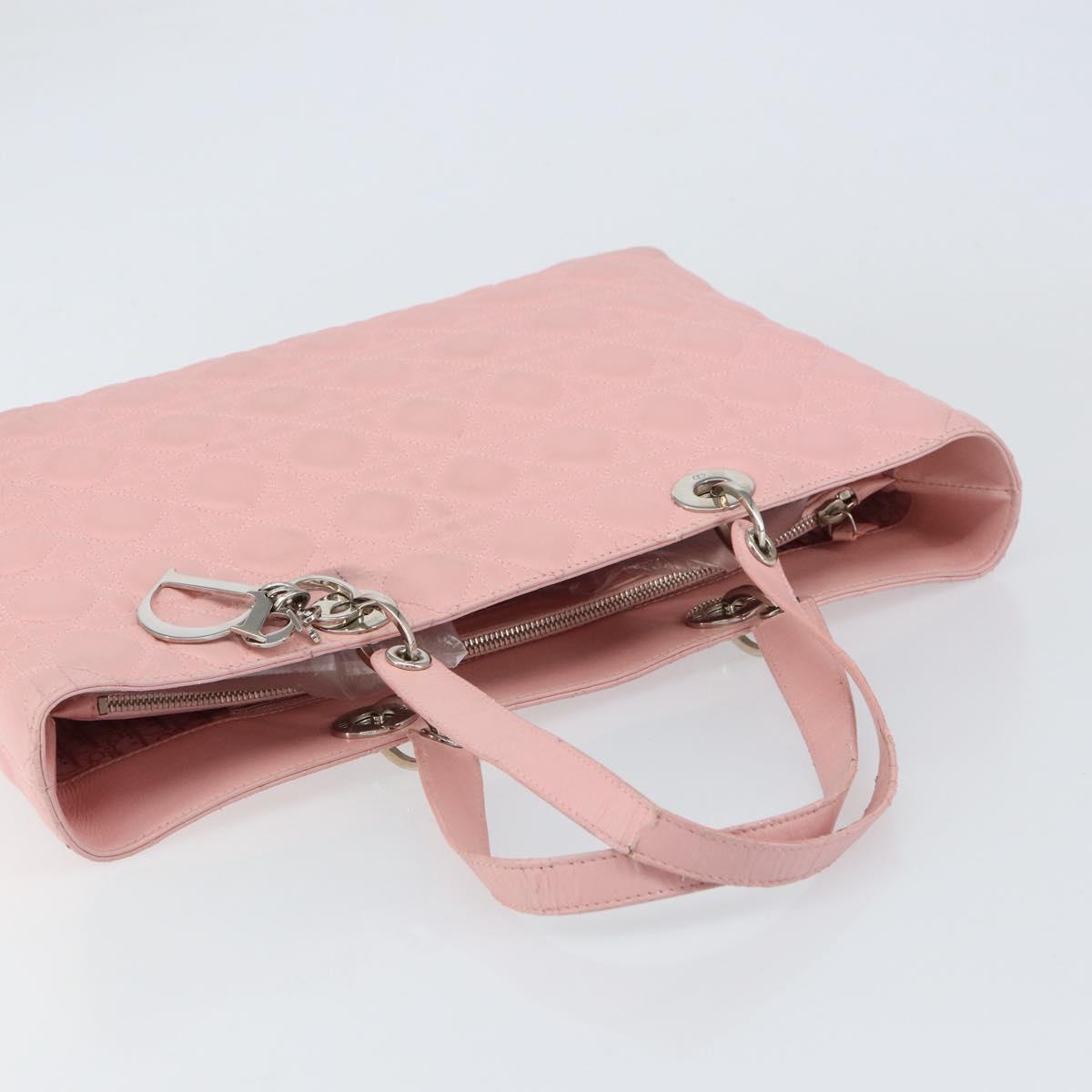 Christian Dior Canage Lady Dior Hand Bag Leather Pink Silver Auth 142979