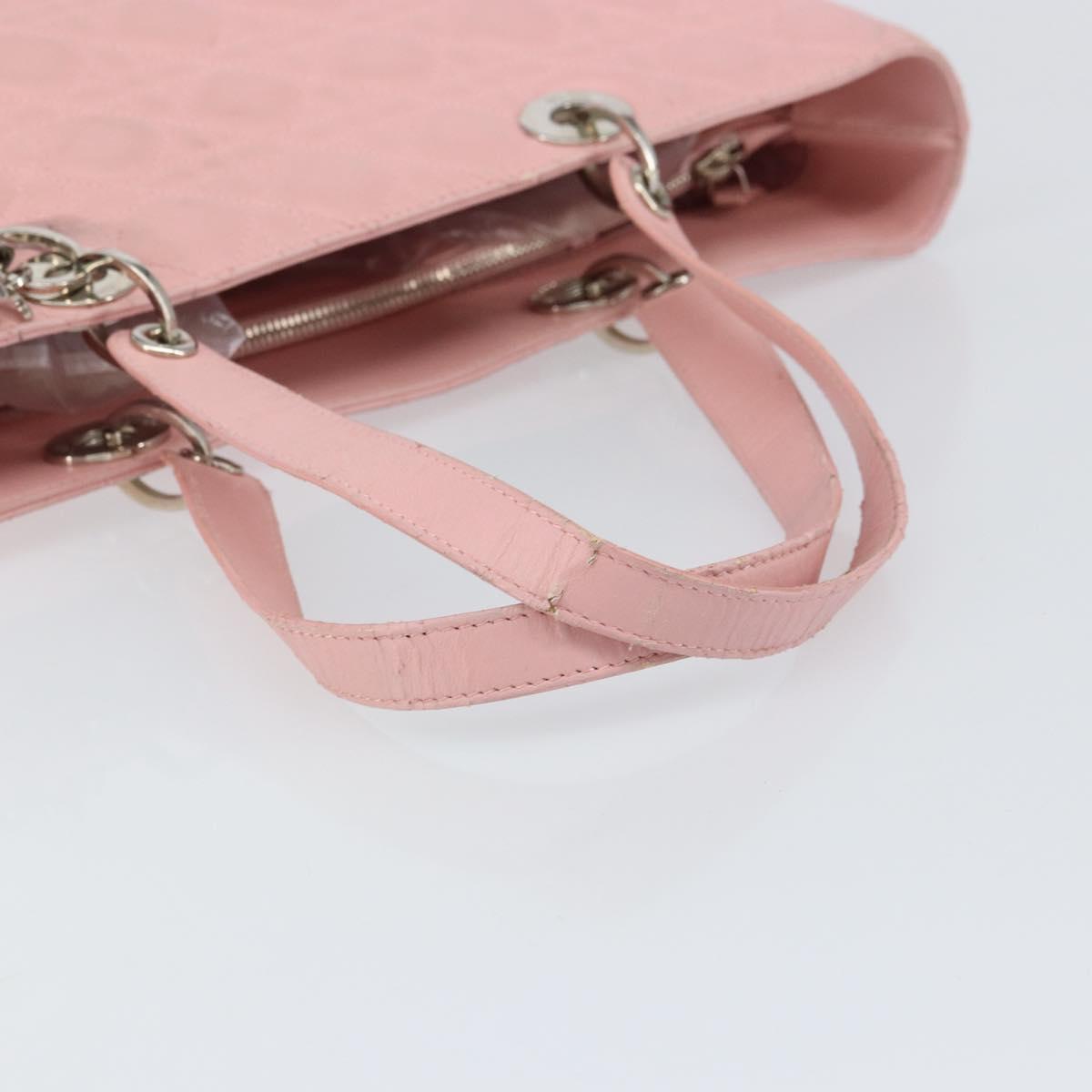 Christian Dior Canage Lady Dior Hand Bag Leather Pink Silver Auth 142979