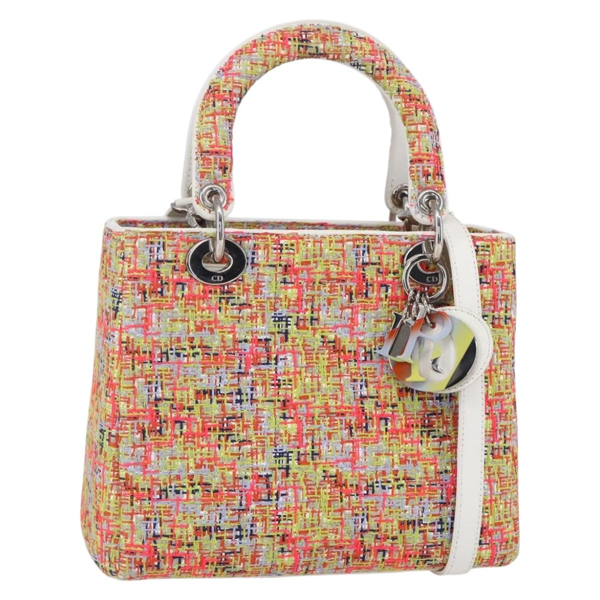 Christian Dior Lady Dior Bag Tweed 2way Multicolor Silver Auth 142980SM