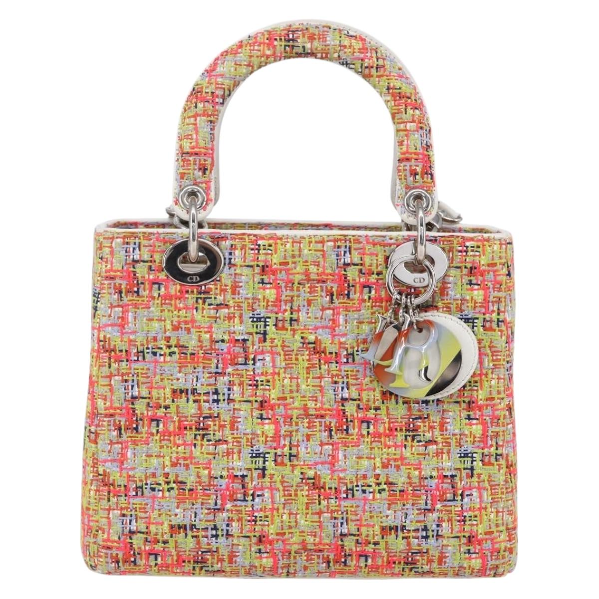 Christian Dior Lady Dior Bag Tweed 2way Multicolor Silver Auth 142980SM