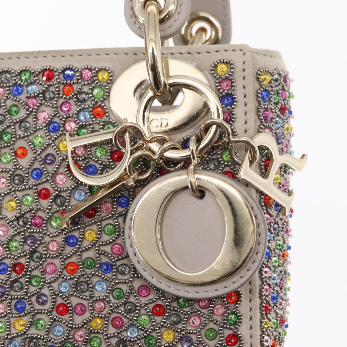 Christian Dior Lady Dior Beads Hand Bag Leather Multicolor Gold Auth 142981SM