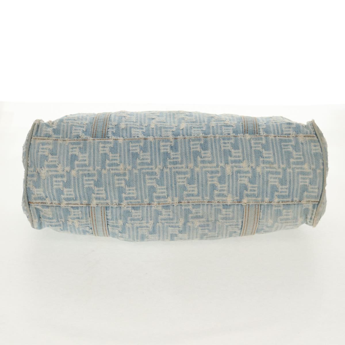 FENDI Zucchino Canvas Mamma Baguette Shoulder Bag Light Blue Gold Auth 142982