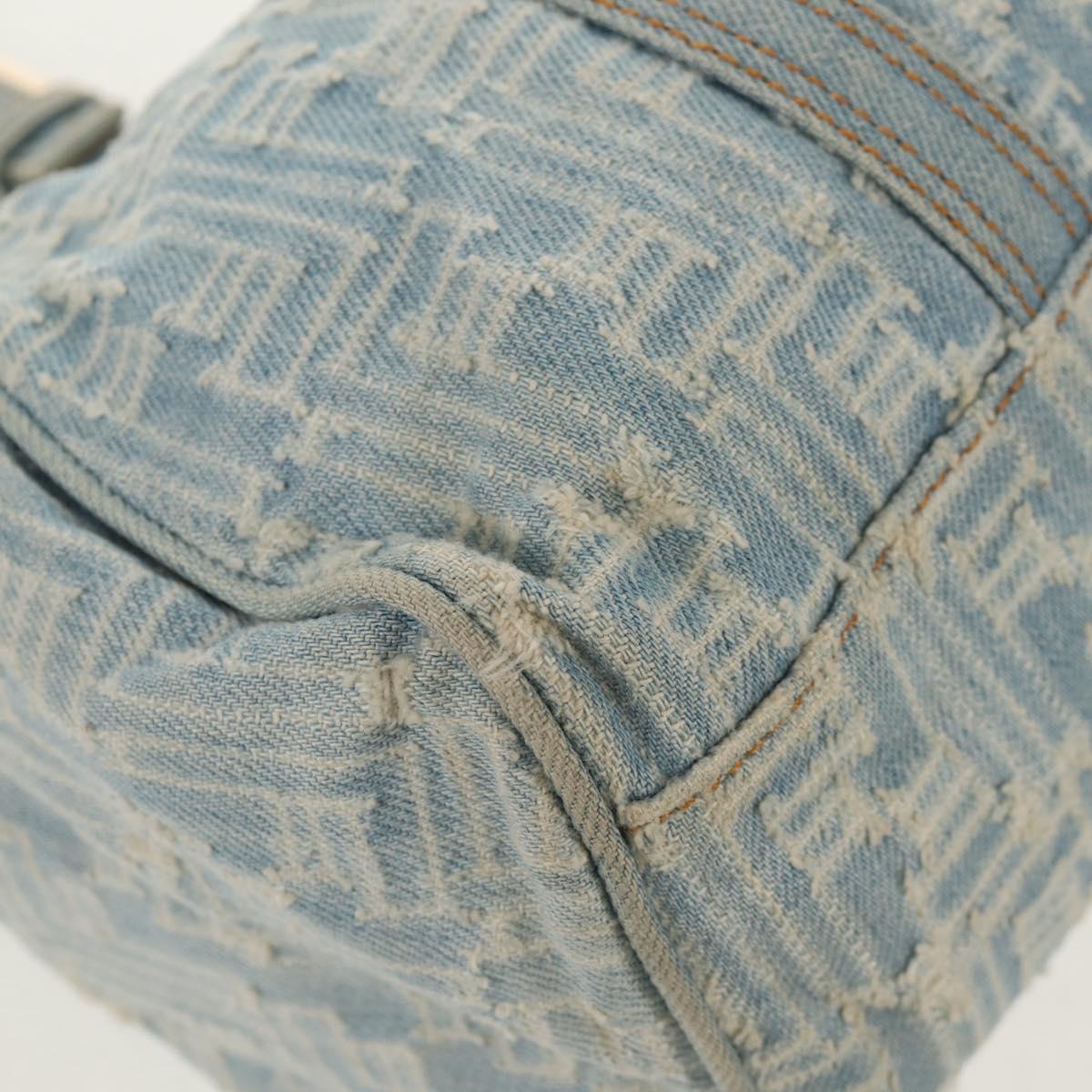 FENDI Zucchino Canvas Mamma Baguette Shoulder Bag Light Blue Gold Auth 142982