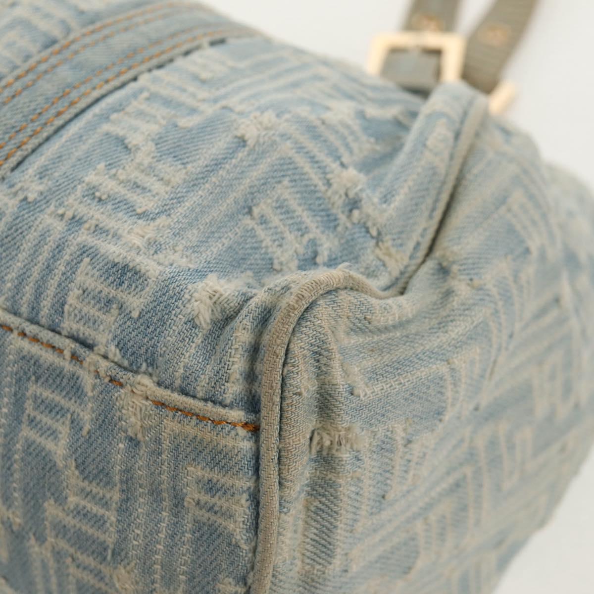FENDI Zucchino Canvas Mamma Baguette Shoulder Bag Light Blue Gold Auth 142982