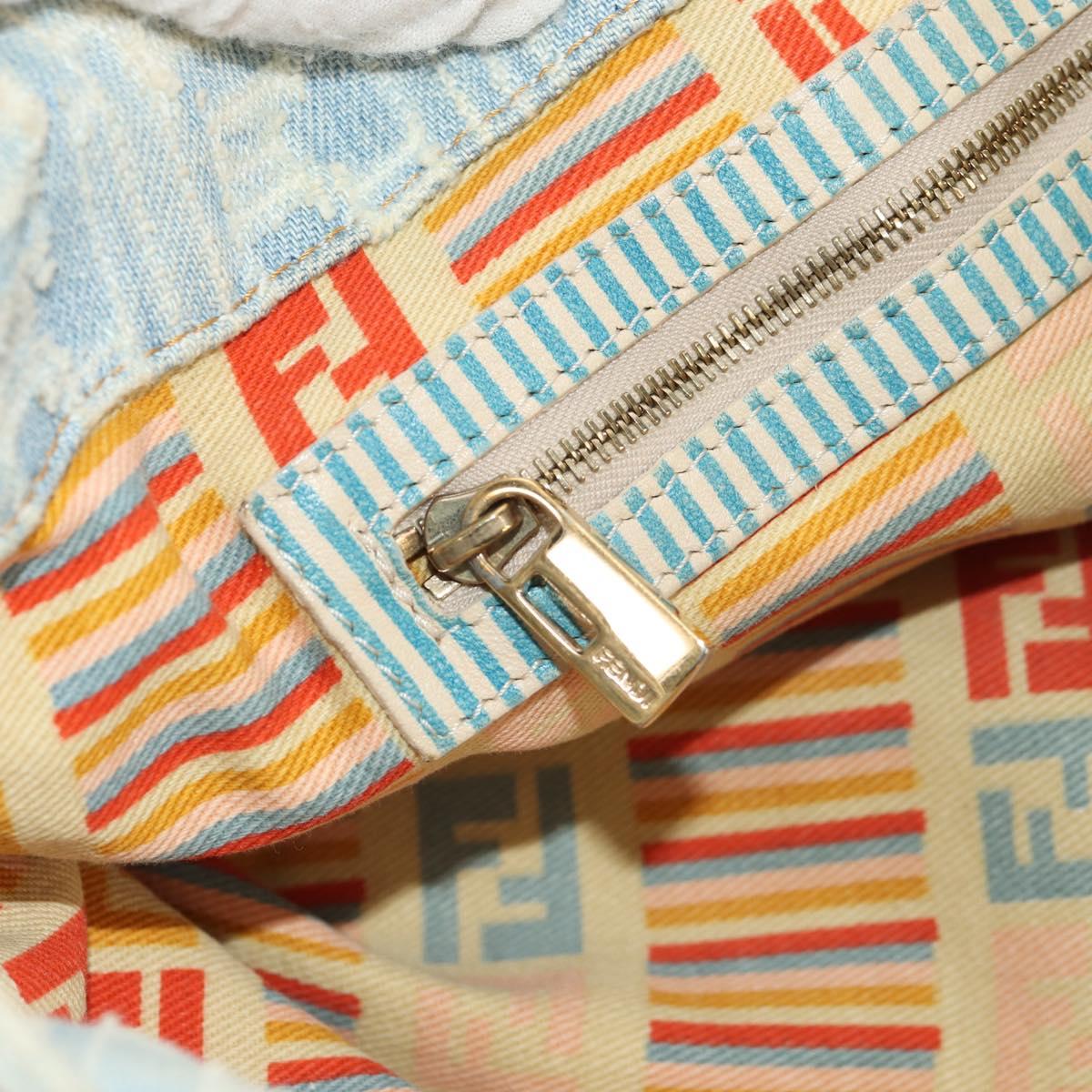 FENDI Zucchino Canvas Mamma Baguette Shoulder Bag Light Blue Gold Auth 142982