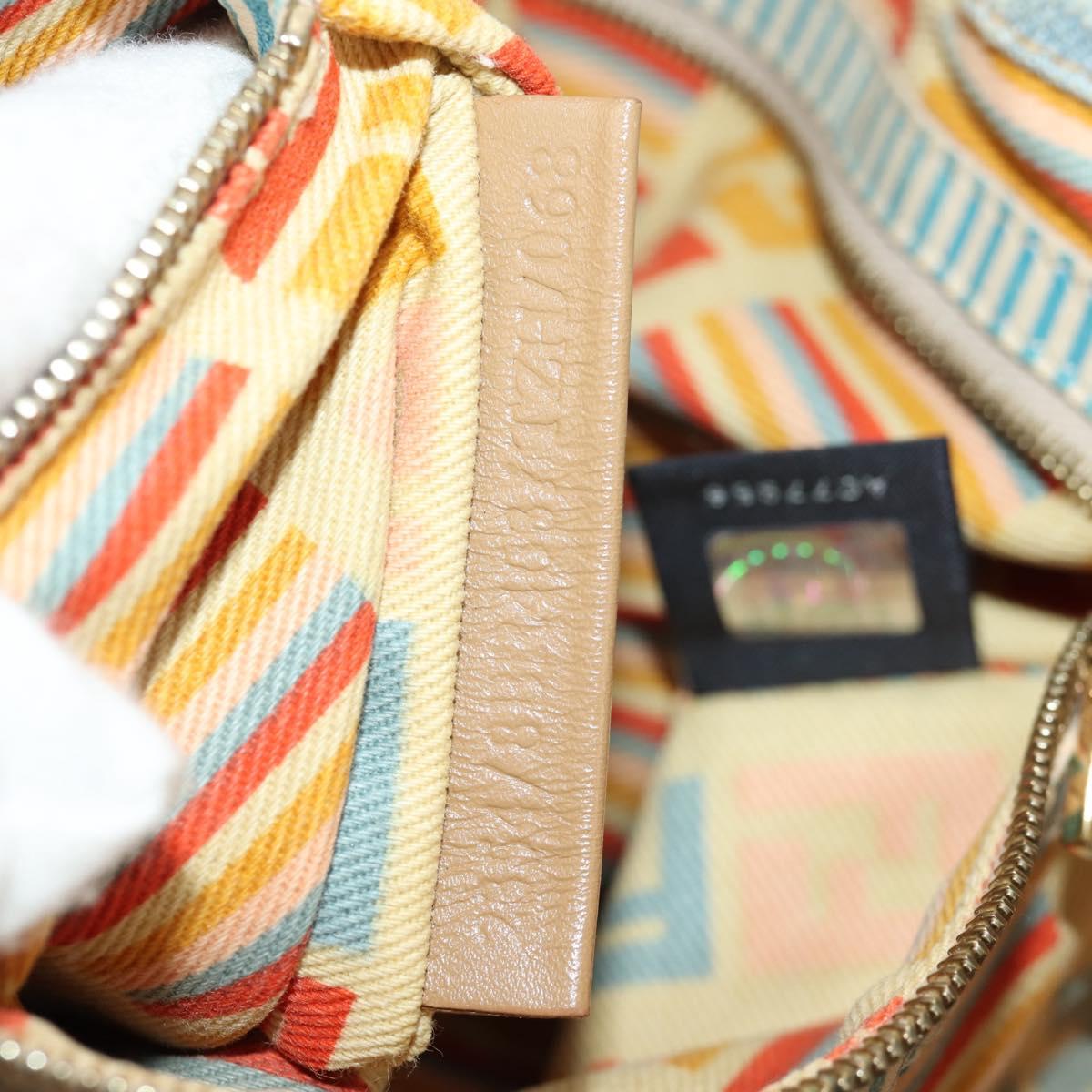 FENDI Zucchino Canvas Mamma Baguette Shoulder Bag Light Blue Gold Auth 142982