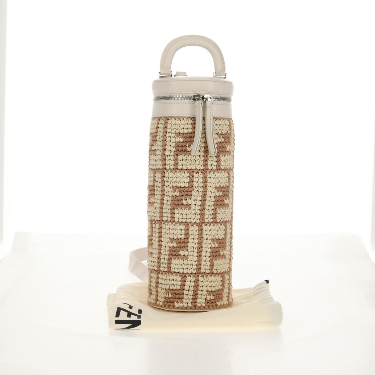 FENDI Zucca Canvas Bottle Holder Bag Straw 2way Silver Brown Auth 142983SAV
