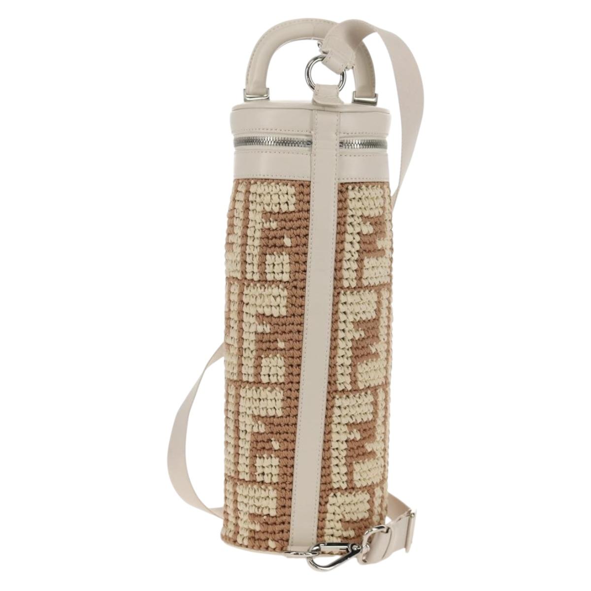 FENDI Zucca Canvas Bottle Holder Bag Straw 2way Silver Brown Auth 142983SAV