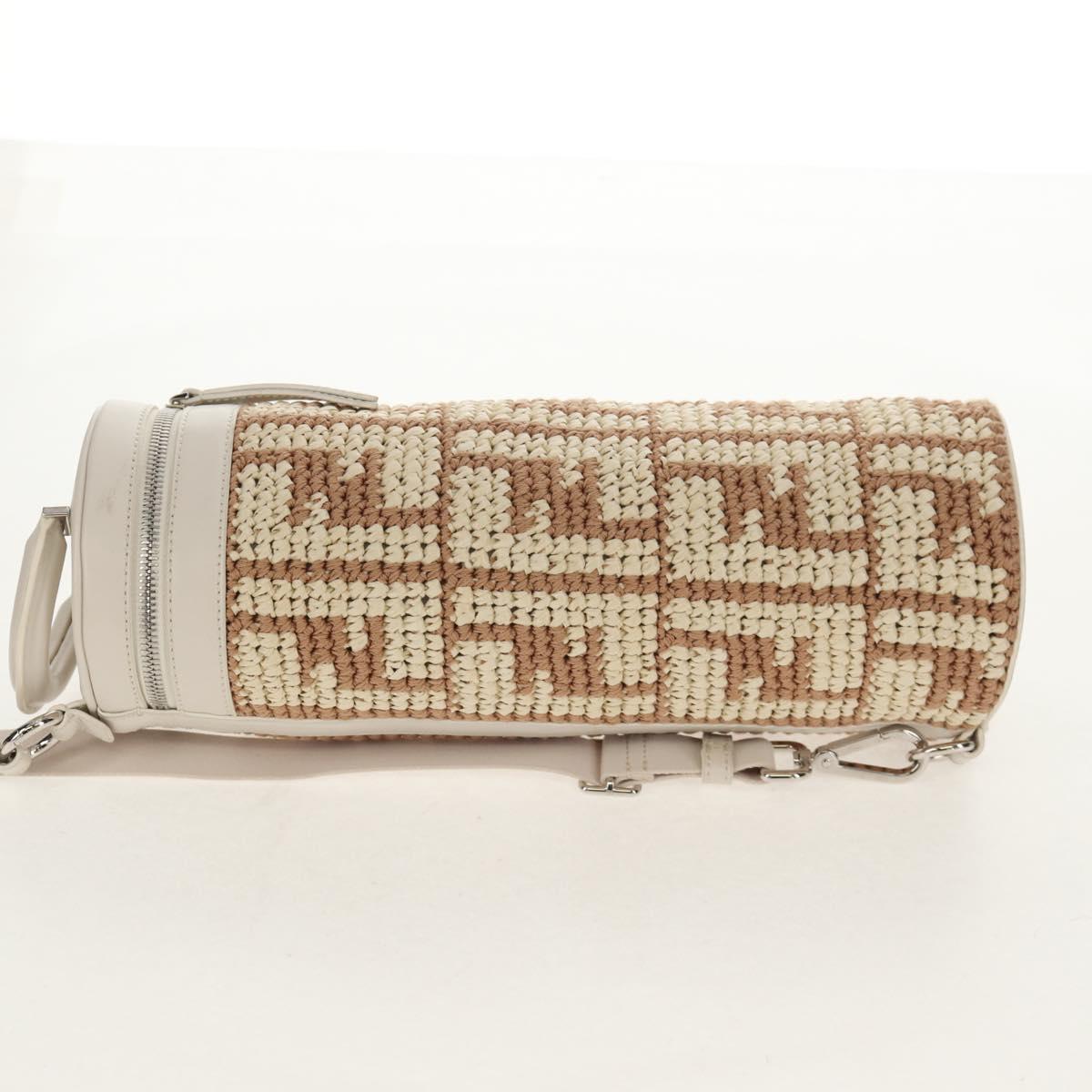 FENDI Zucca Canvas Bottle Holder Bag Straw 2way Silver Brown Auth 142983SAV