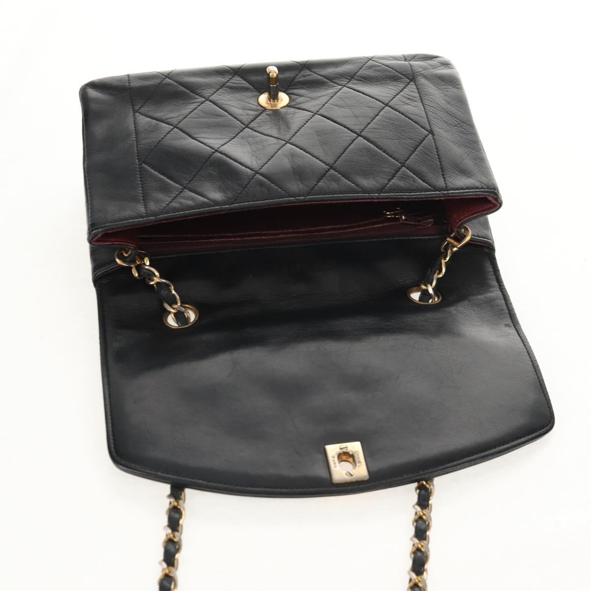 CHANEL Matelasse Chain Diana 22 Shoulder Bag Lamb Skin Black Gold CC Auth 142985