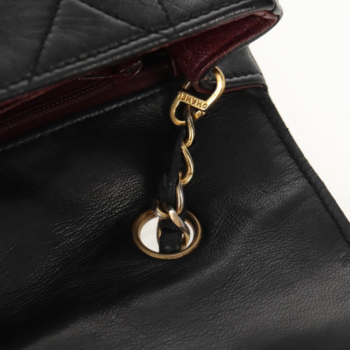 CHANEL Matelasse Chain Diana 22 Shoulder Bag Lamb Skin Black Gold CC Auth 142985