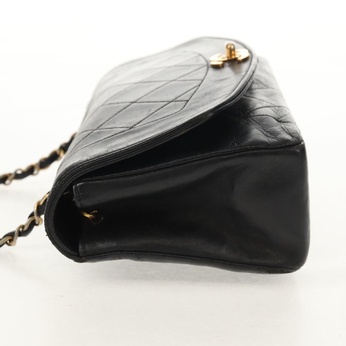 CHANEL Matelasse Chain Diana 22 Shoulder Bag Lamb Skin Black Gold CC Auth 142985