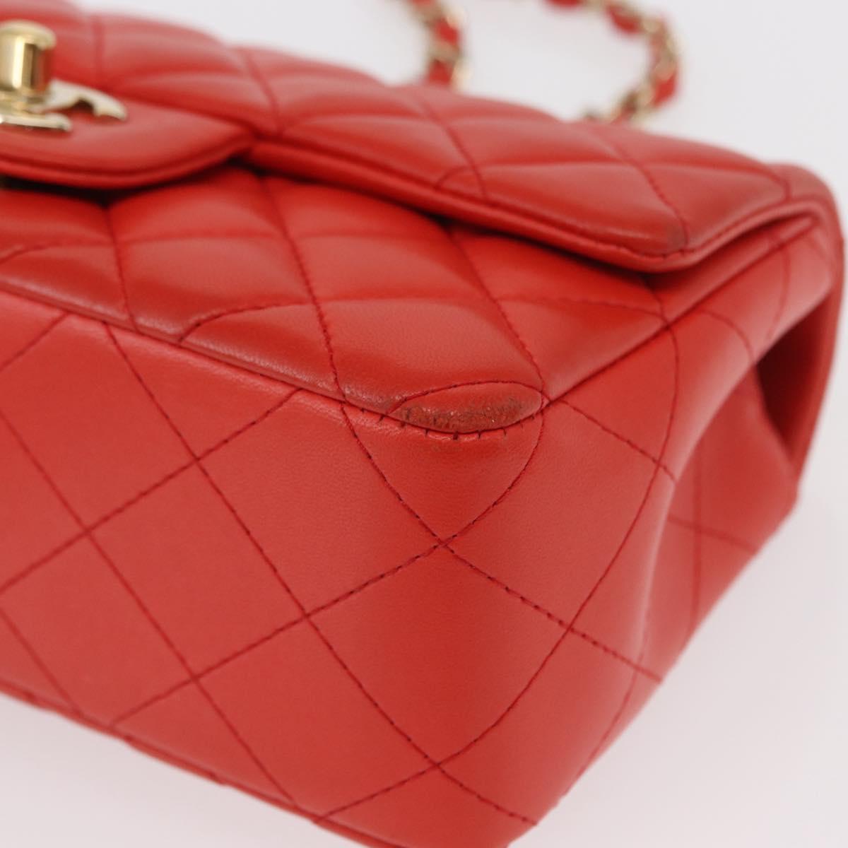 CHANEL Matelasse 20 Chain Shoulder Bag Lamb Skin Orange Gold CC Auth 142986SAM