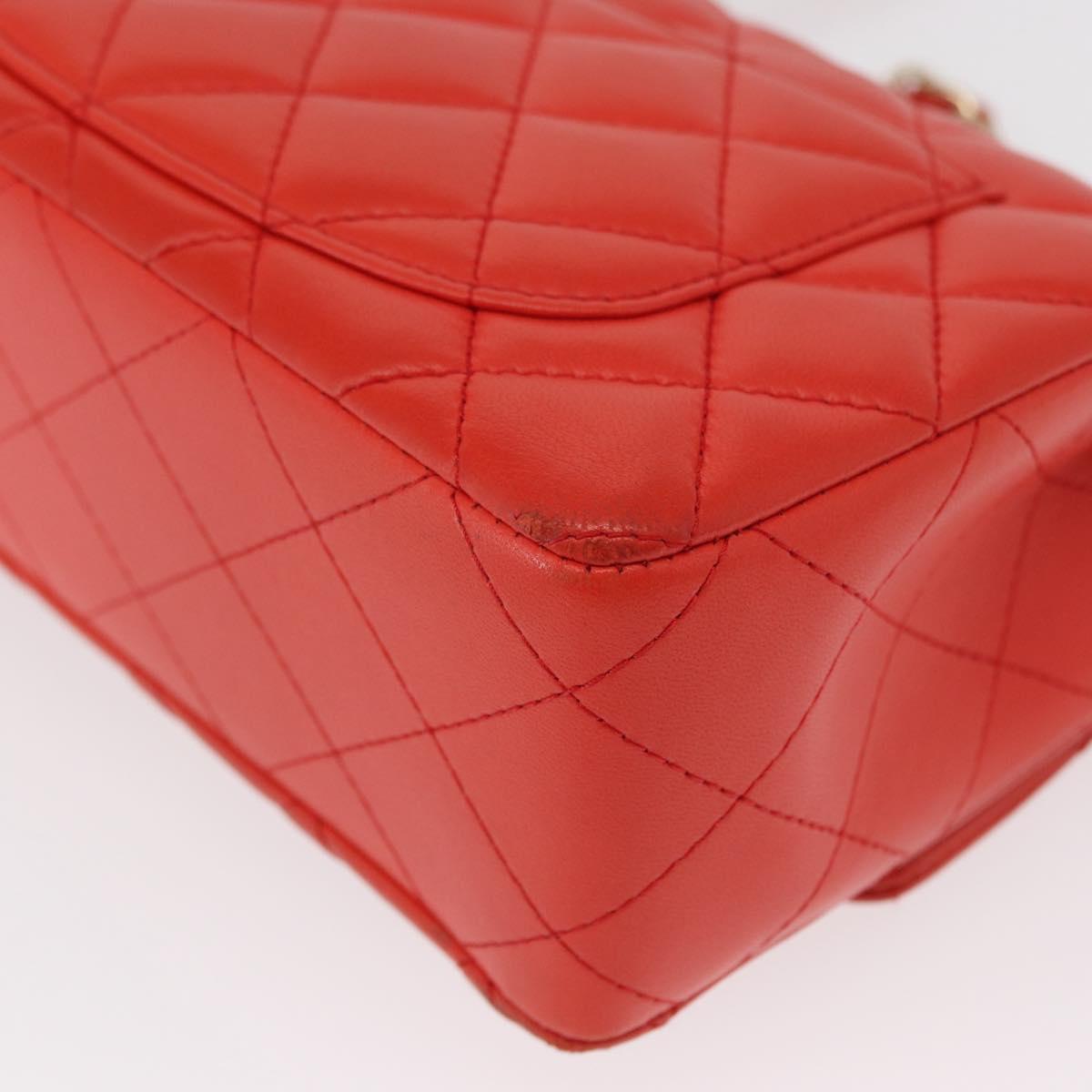CHANEL Matelasse 20 Chain Shoulder Bag Lamb Skin Orange Gold CC Auth 142986SAM