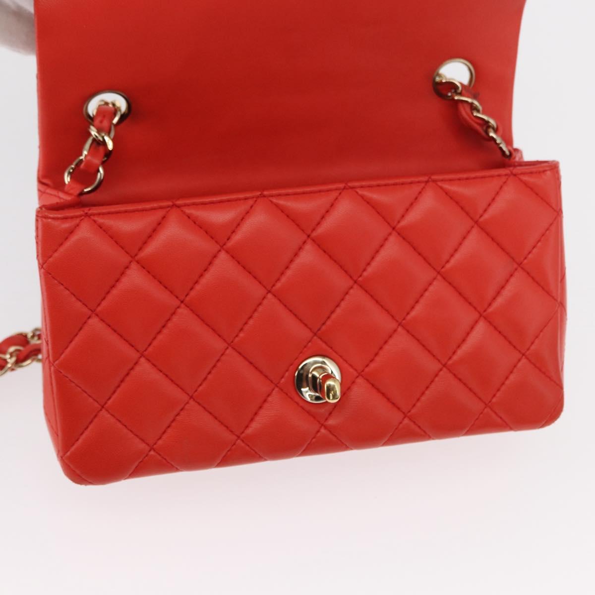 CHANEL Matelasse 20 Chain Shoulder Bag Lamb Skin Orange Gold CC Auth 142986SAM