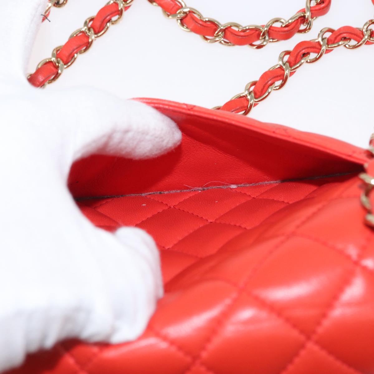 CHANEL Matelasse 20 Chain Shoulder Bag Lamb Skin Orange Gold CC Auth 142986SAM