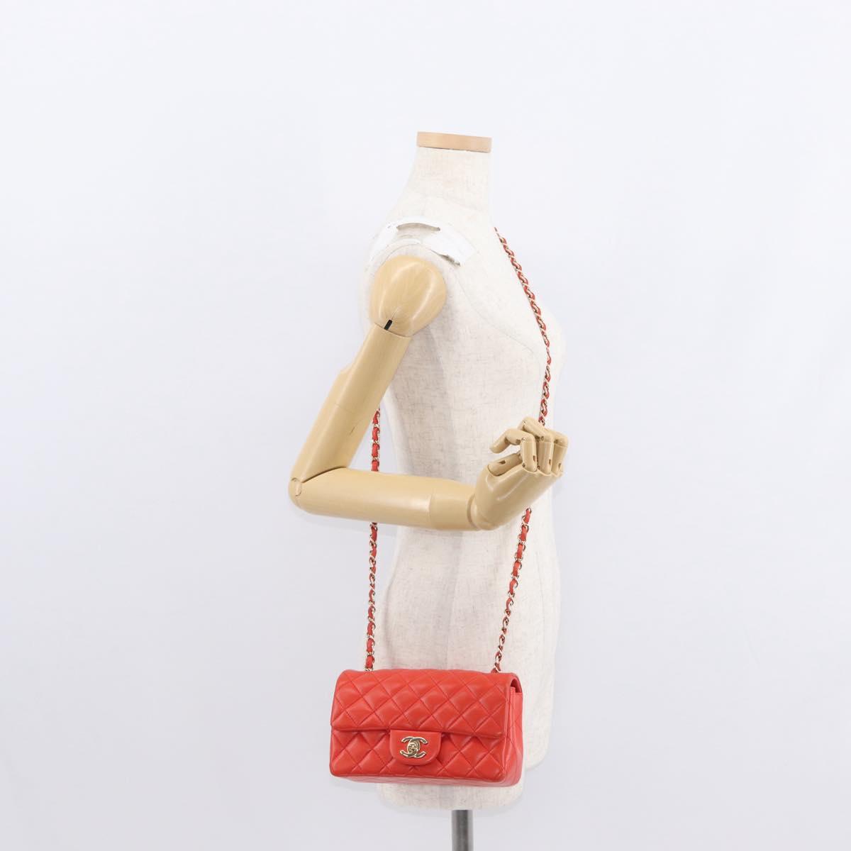 CHANEL Matelasse 20 Chain Shoulder Bag Lamb Skin Orange Gold CC Auth 142986SAM