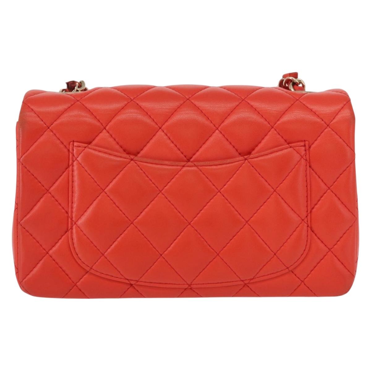 CHANEL Matelasse 20 Chain Shoulder Bag Lamb Skin Orange Gold CC Auth 142986SAM