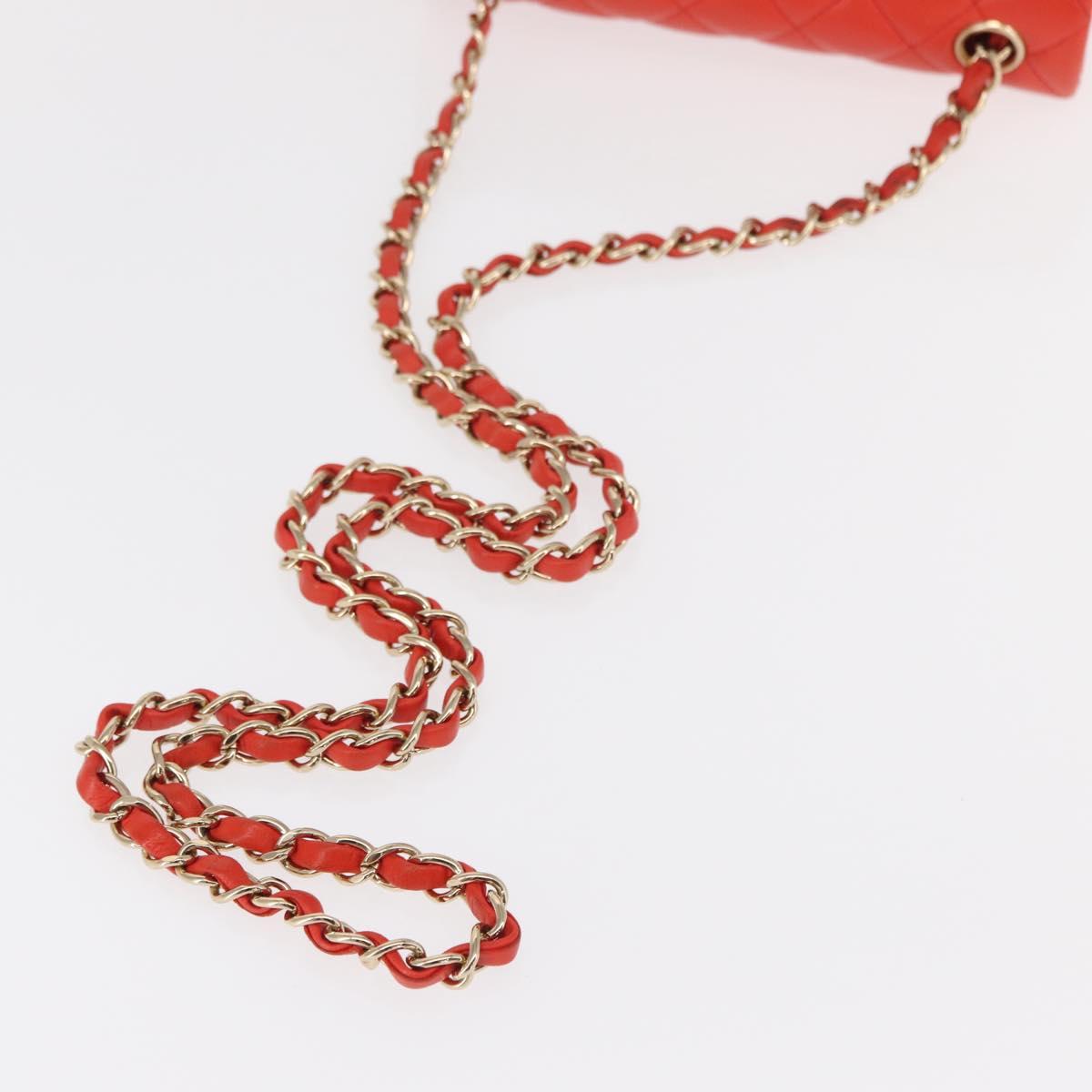 CHANEL Matelasse 20 Chain Shoulder Bag Lamb Skin Orange Gold CC Auth 142986SAM