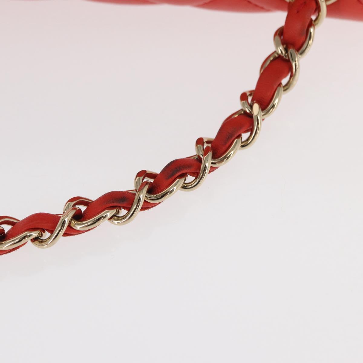 CHANEL Matelasse 20 Chain Shoulder Bag Lamb Skin Orange Gold CC Auth 142986SAM