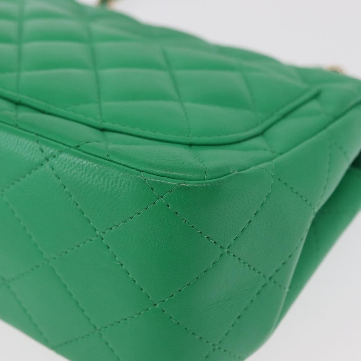 CHANEL Matelasse 17 Chain Shoulder Bag Lamb Skin Green Gold CC Auth 142987SM