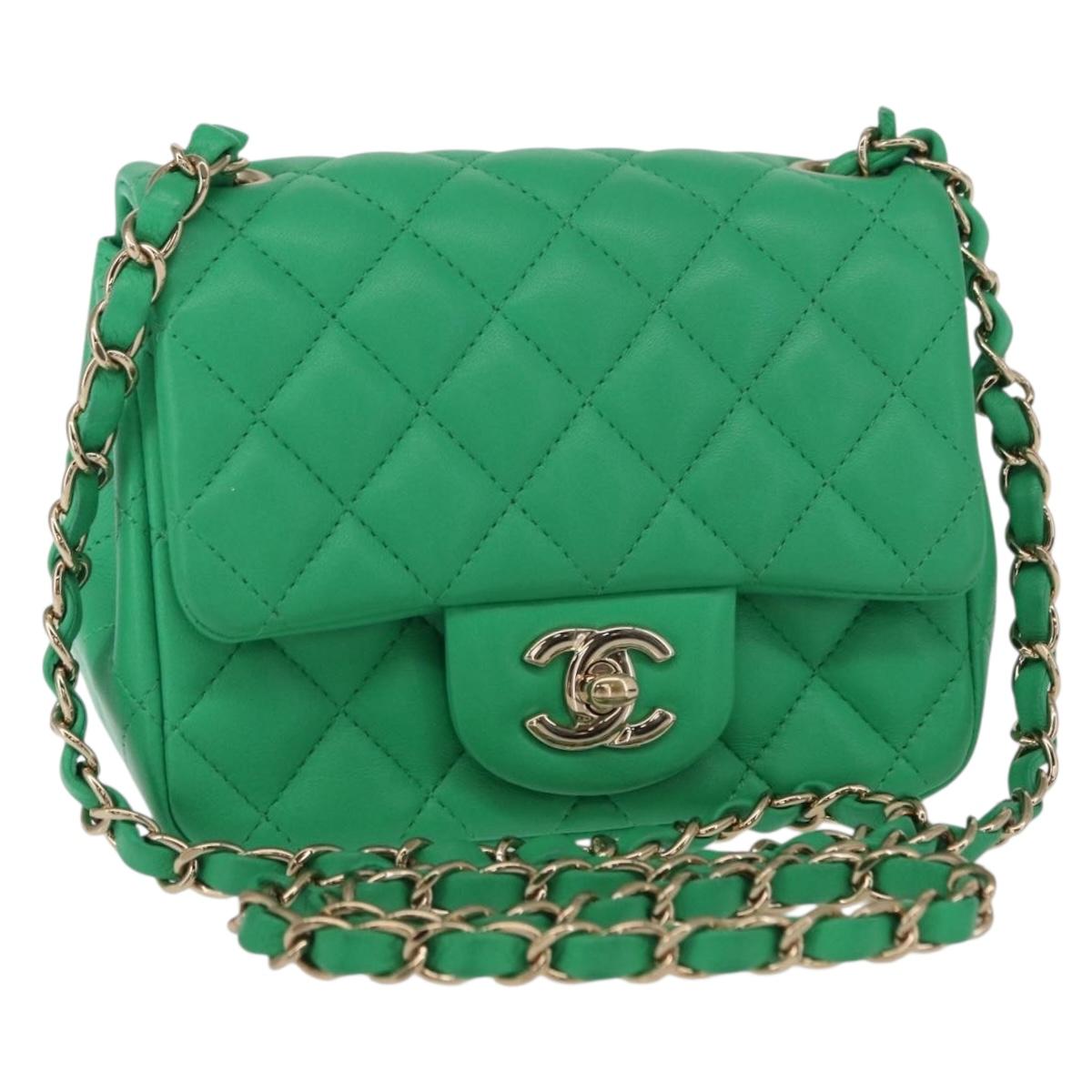CHANEL Matelasse 17 Chain Shoulder Bag Lamb Skin Green Gold CC Auth 142987SM