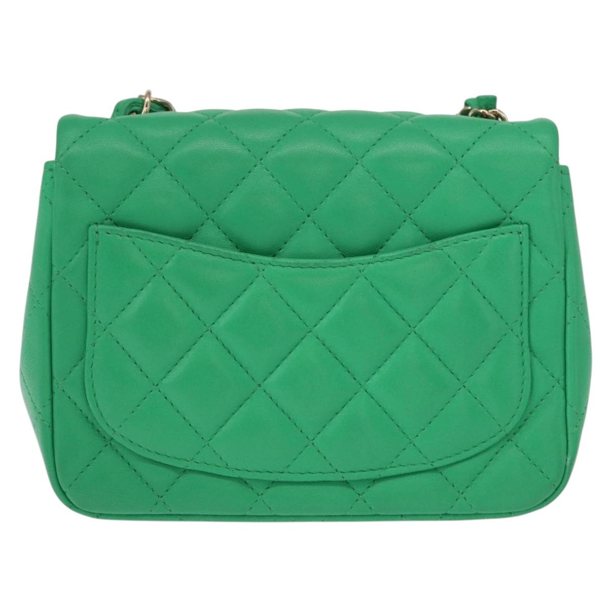 CHANEL Matelasse 17 Chain Shoulder Bag Lamb Skin Green Gold CC Auth 142987SM