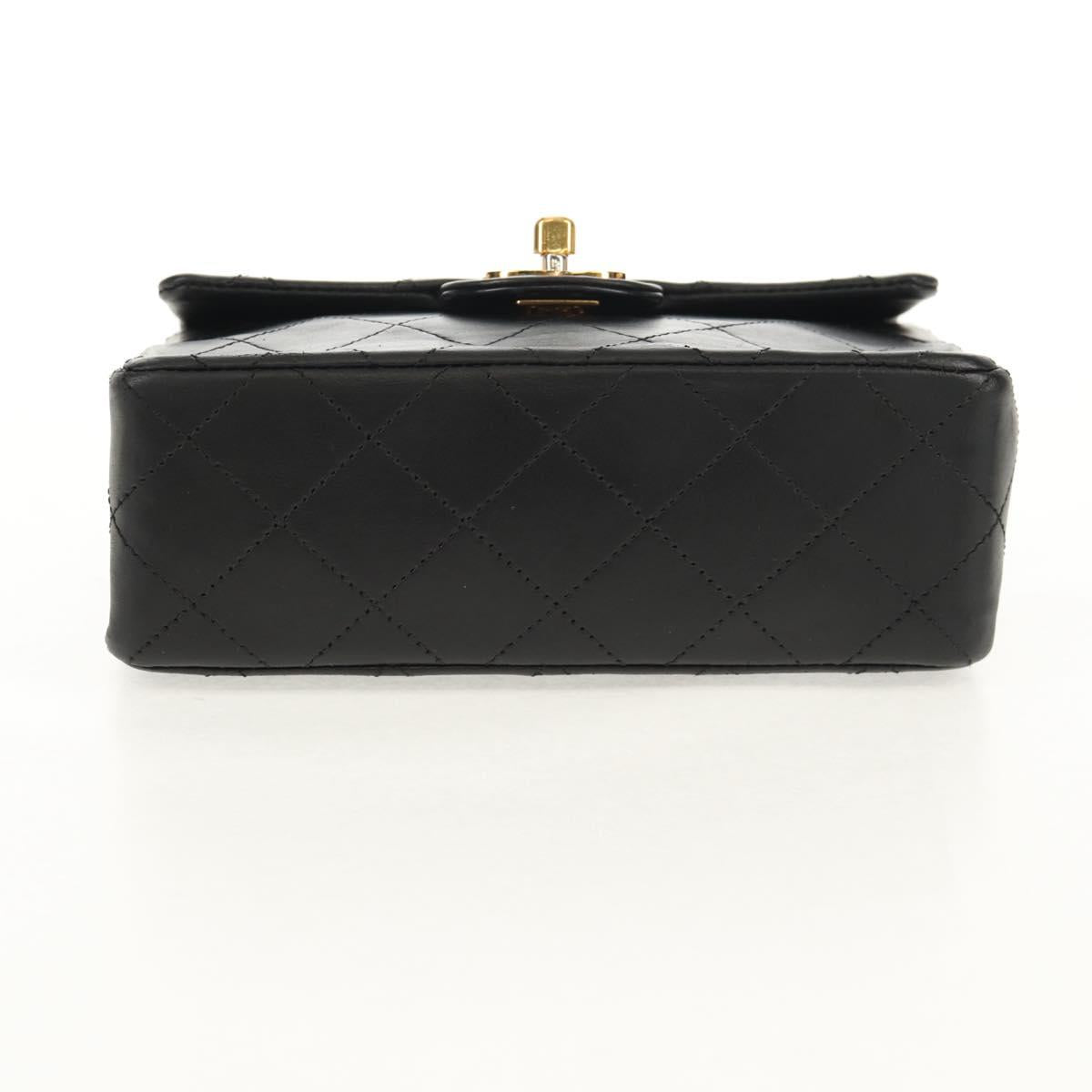 CHANEL Matelasse Chain Shoulder Bag Lamb Skin Black Gold CC Auth 142988V