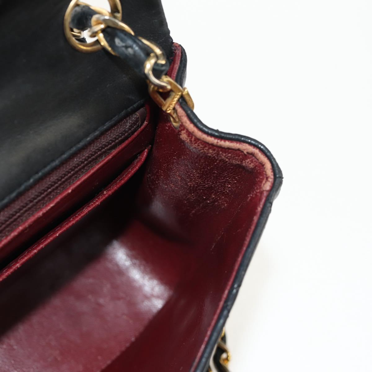 CHANEL Matelasse Chain Shoulder Bag Lamb Skin Black Gold CC Auth 142988V