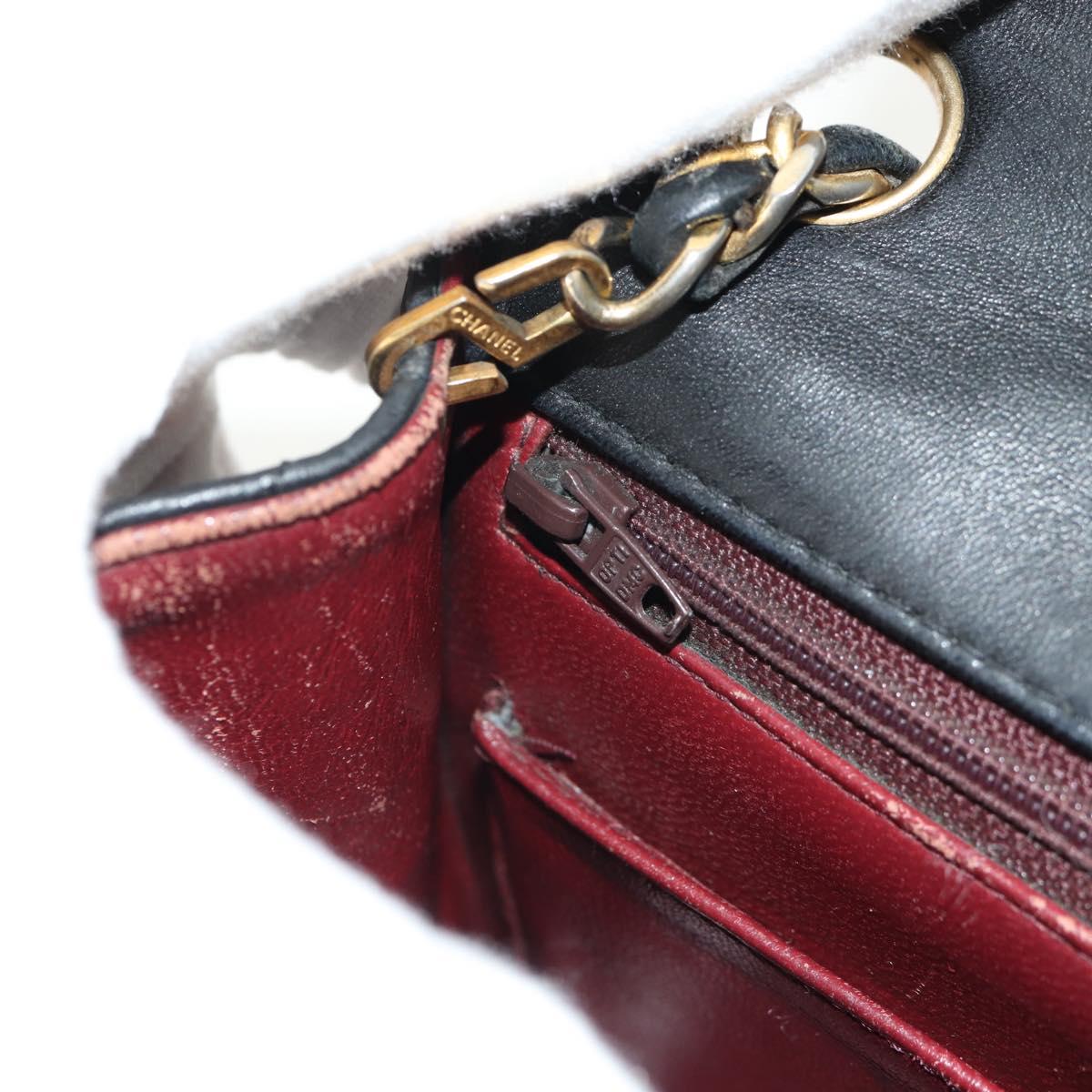 CHANEL Matelasse Chain Shoulder Bag Lamb Skin Black Gold CC Auth 142988V