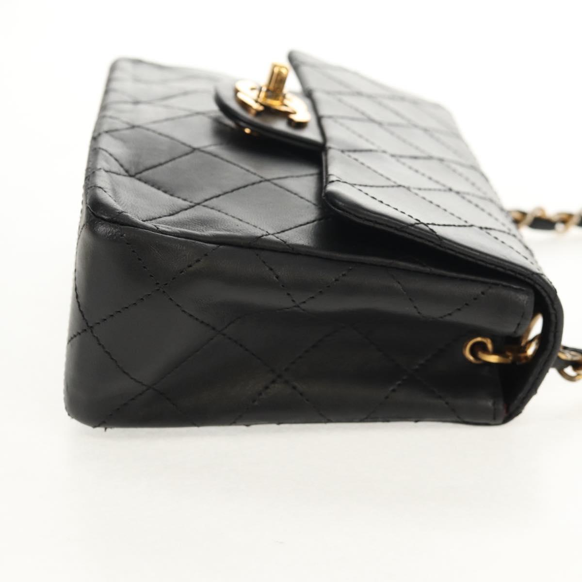 CHANEL Matelasse Chain Shoulder Bag Lamb Skin Black Gold CC Auth 142988V