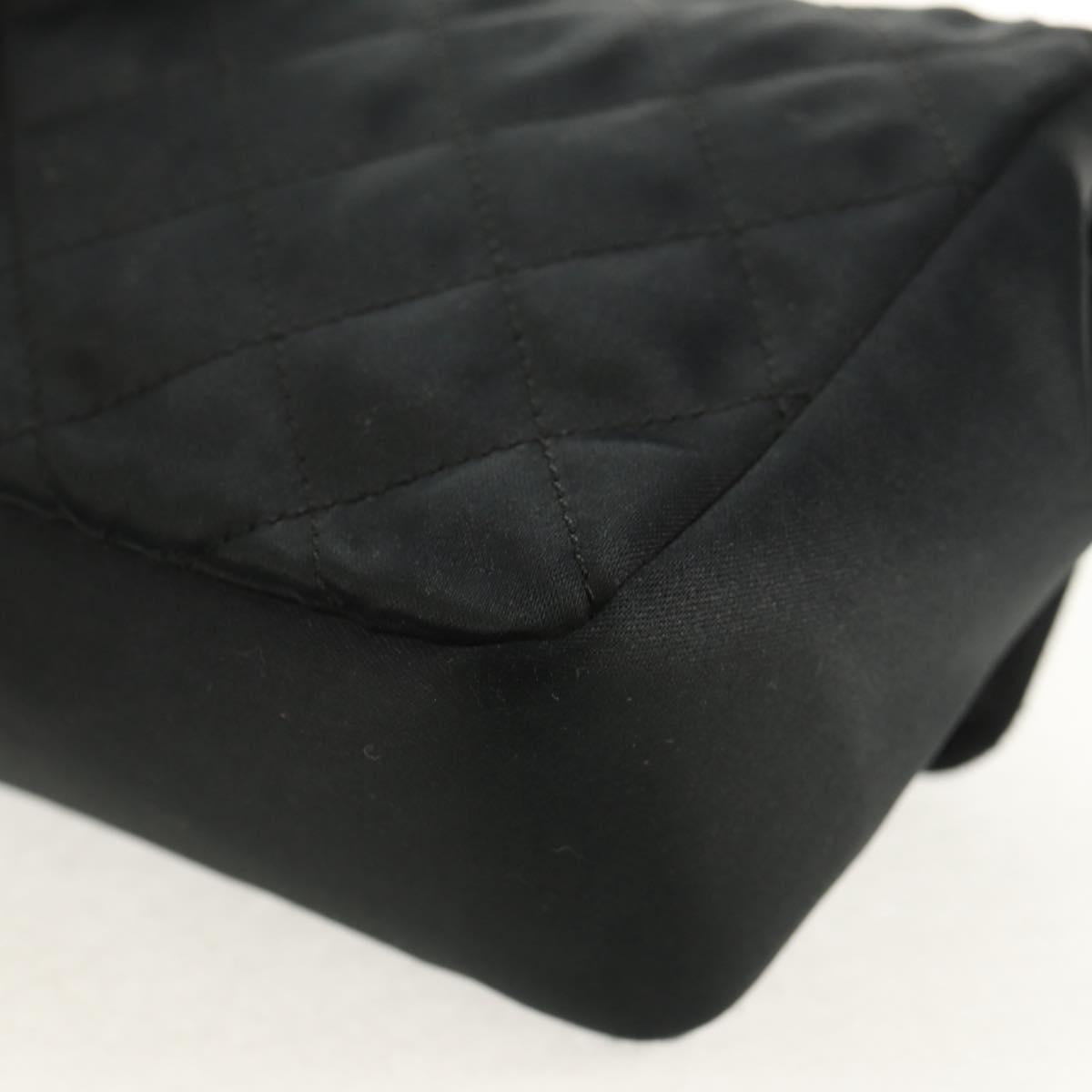 CHANEL Matelasse Chain Shoulder Bag Satin Black Gold CC Auth 142989V