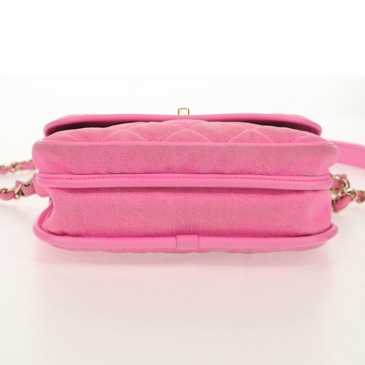 CHANEL Matelasse Chain Shoulder Bag Canvas Pink Gold CC Auth 142990V