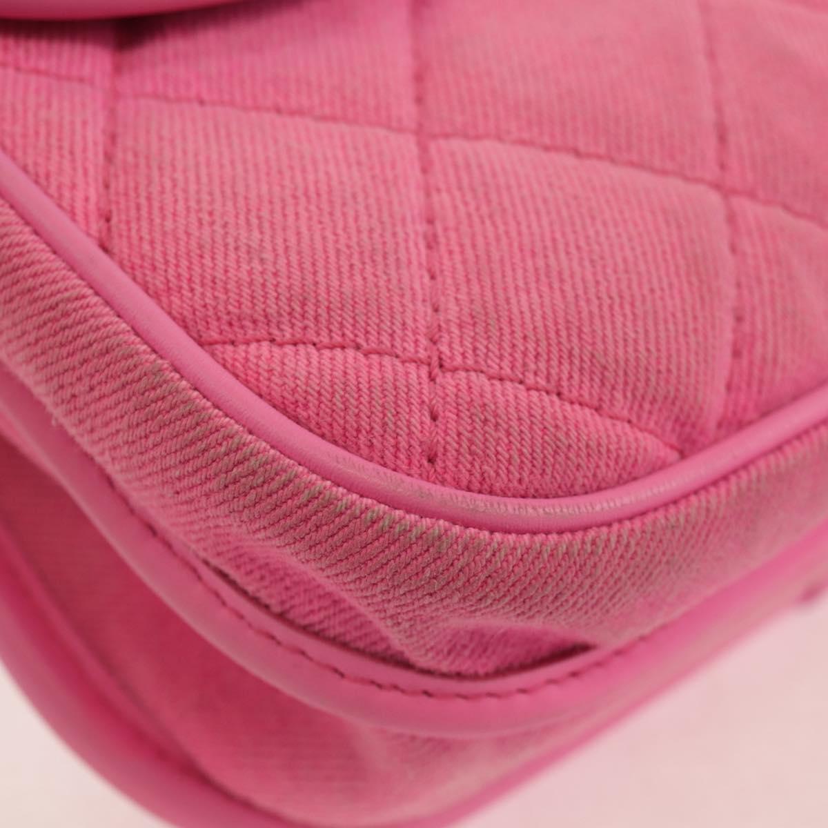 CHANEL Matelasse Chain Shoulder Bag Canvas Pink Gold CC Auth 142990V