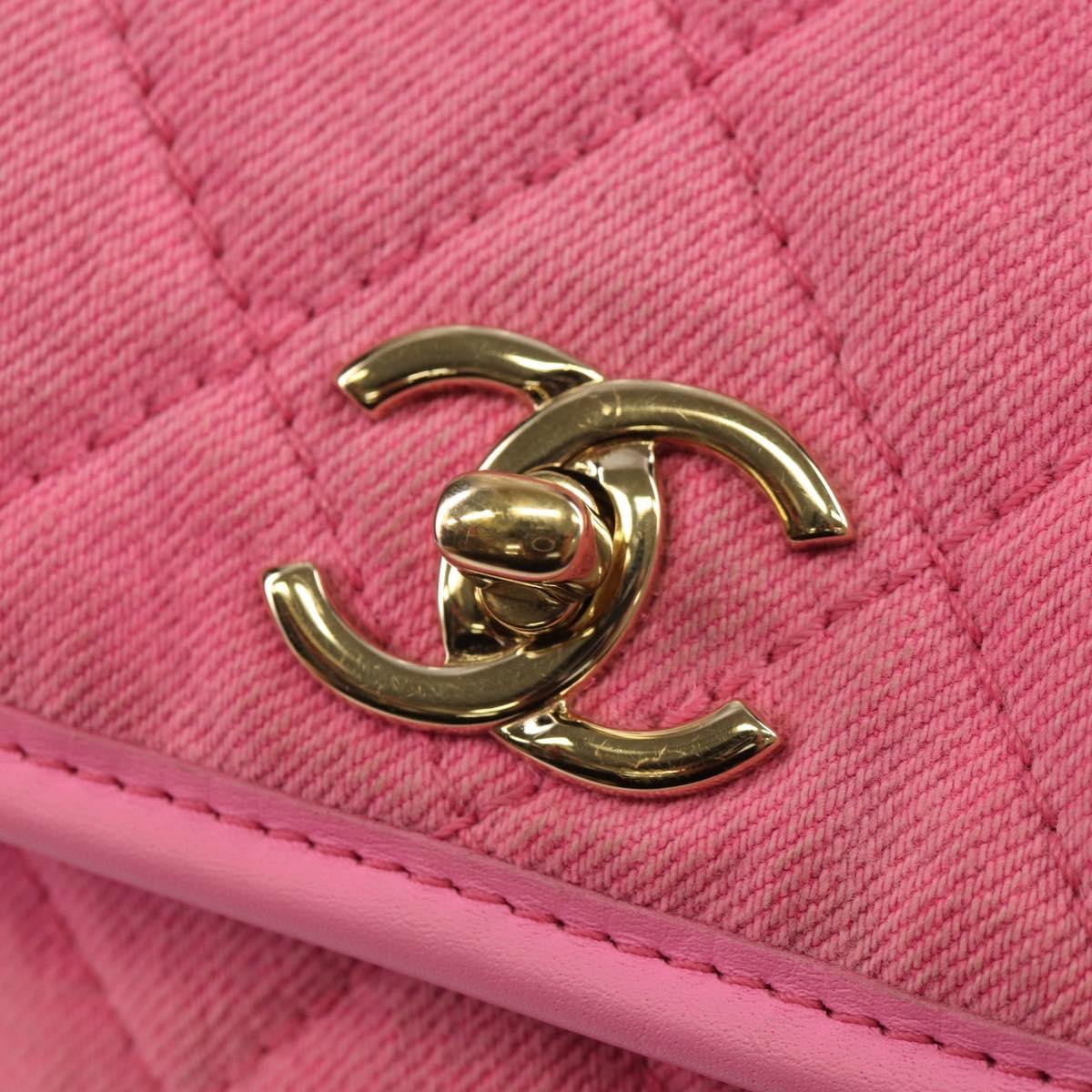 CHANEL Matelasse Chain Shoulder Bag Canvas Pink Gold CC Auth 142990V