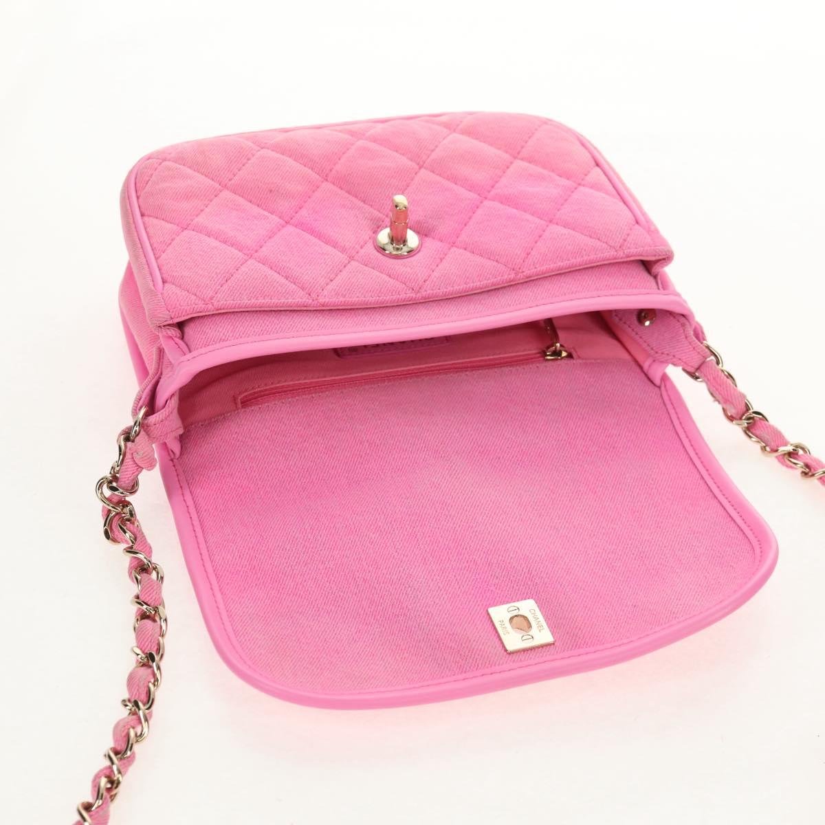 CHANEL Matelasse Chain Shoulder Bag Canvas Pink Gold CC Auth 142990V