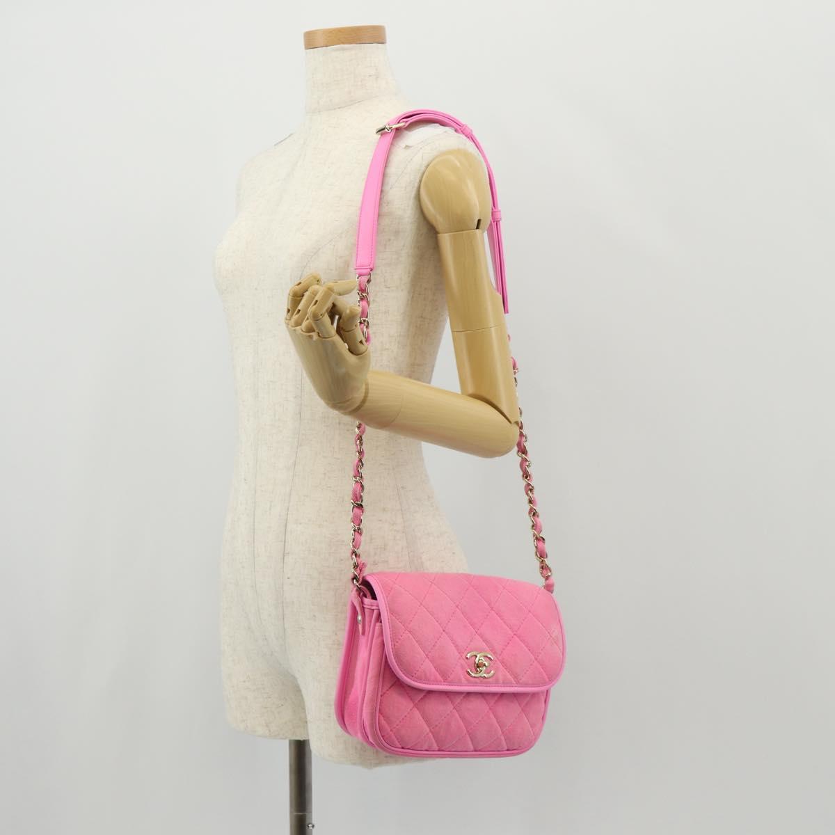 CHANEL Matelasse Chain Shoulder Bag Canvas Pink Gold CC Auth 142990V