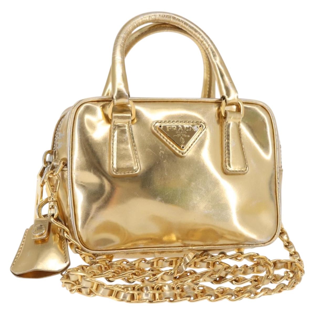 PRADA Hand Bag Leather 2way Gold Auth 142998