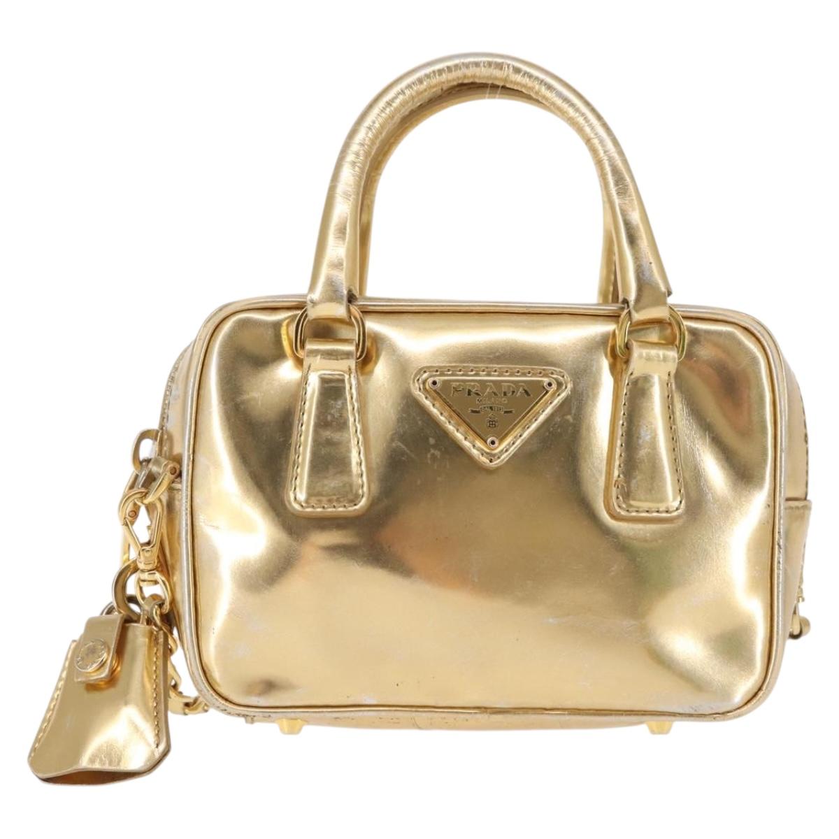 PRADA Hand Bag Leather 2way Gold Auth 142998