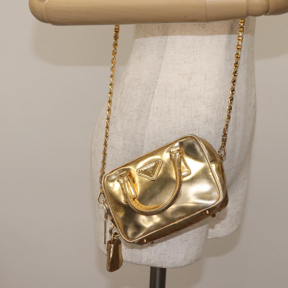 PRADA Hand Bag Leather 2way Gold Auth 142998