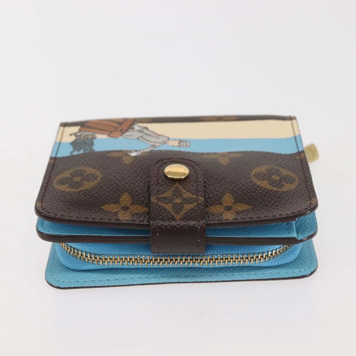 LOUIS VUITTON Monogram Groom Compact Zip Wallet Blue M60036 LV Auth 143001V