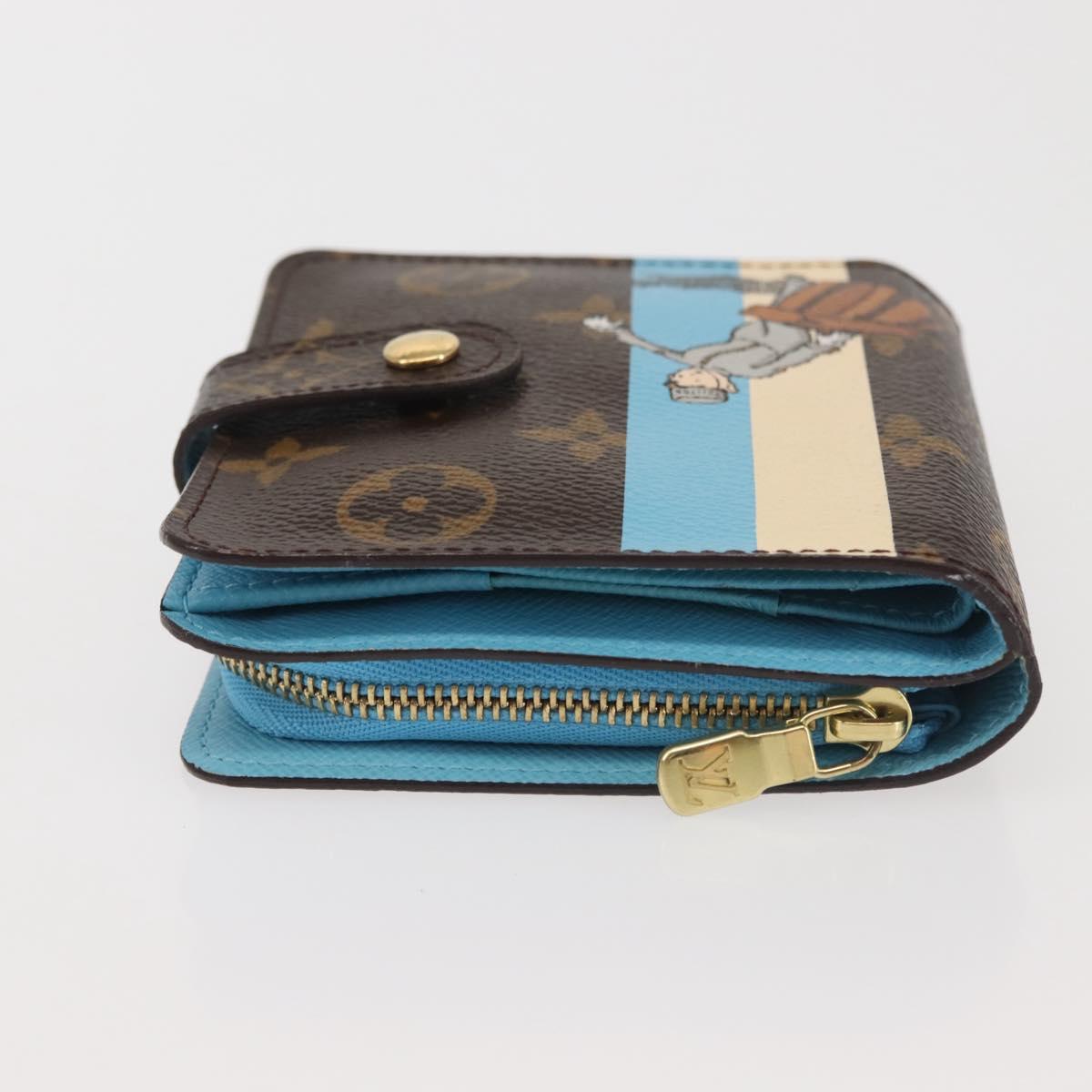 LOUIS VUITTON Monogram Groom Compact Zip Wallet Blue M60036 LV Auth 143001V