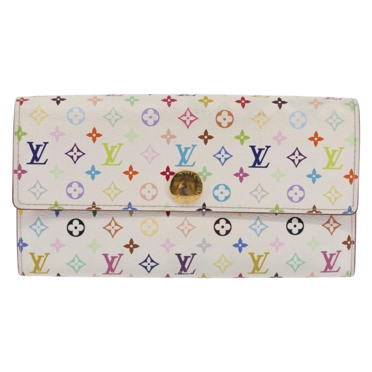 LOUIS VUITTON Multicolor Portefeuille Sarah Wallet White M93532 LV Auth 143004