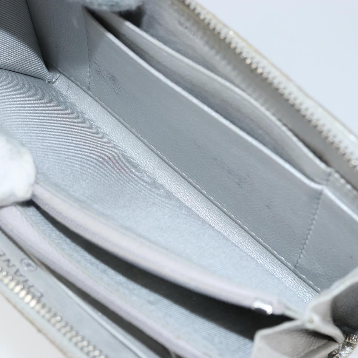 CHANEL Matelasse Long Wallet Caviar Skin Silver CC Auth 143007