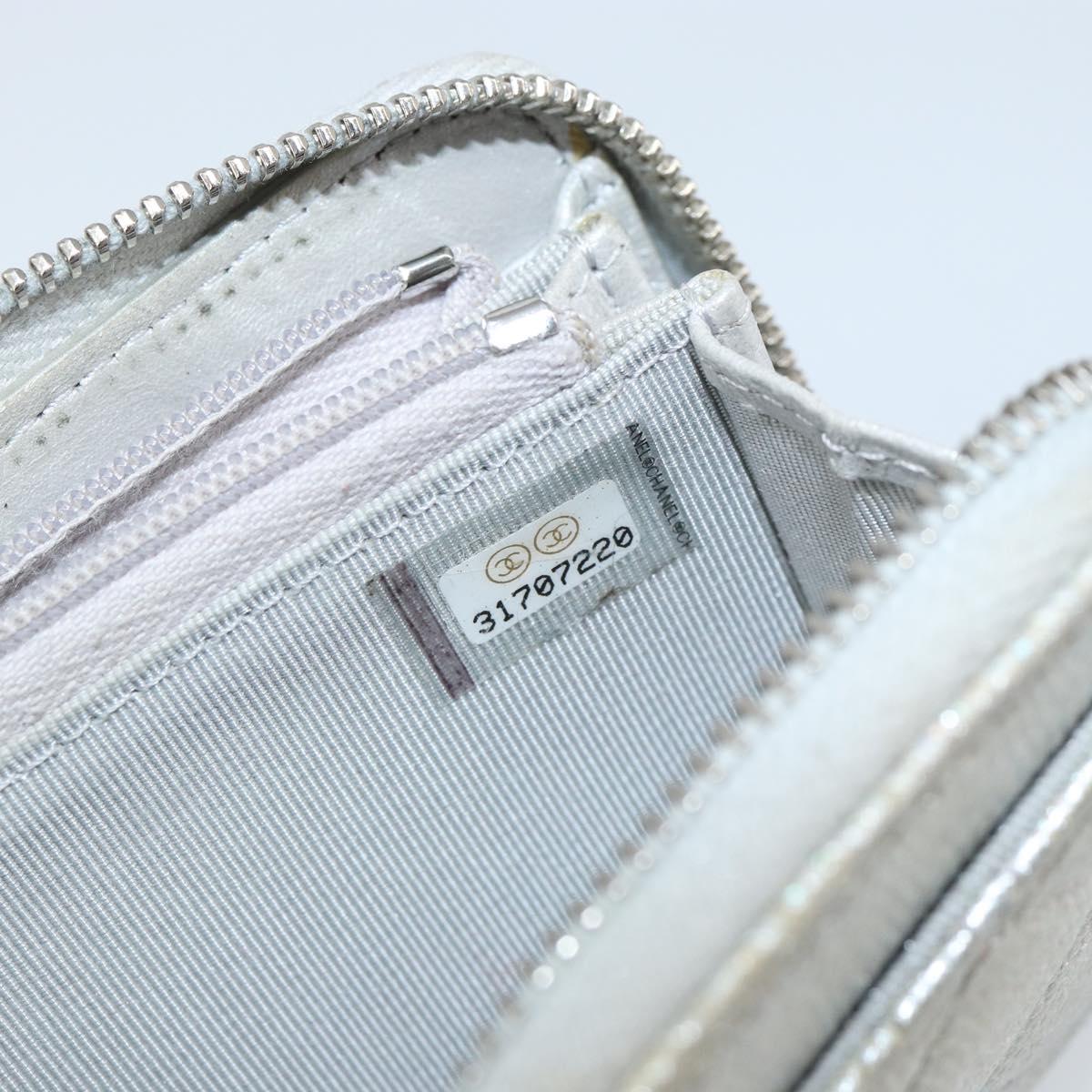 CHANEL Matelasse Long Wallet Caviar Skin Silver CC Auth 143007