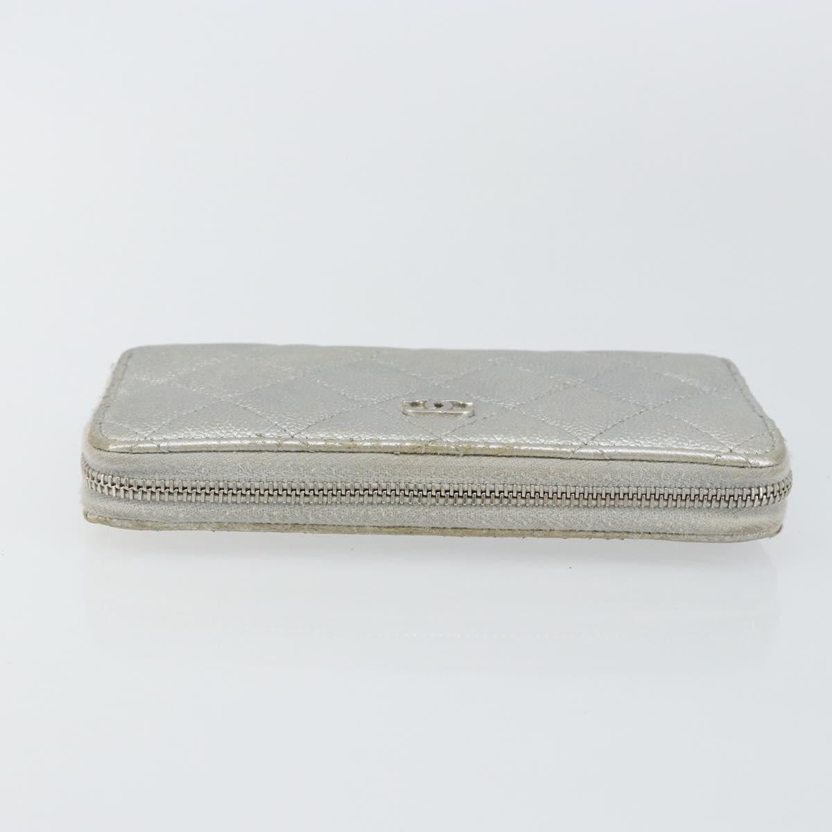 CHANEL Matelasse Long Wallet Caviar Skin Silver CC Auth 143007